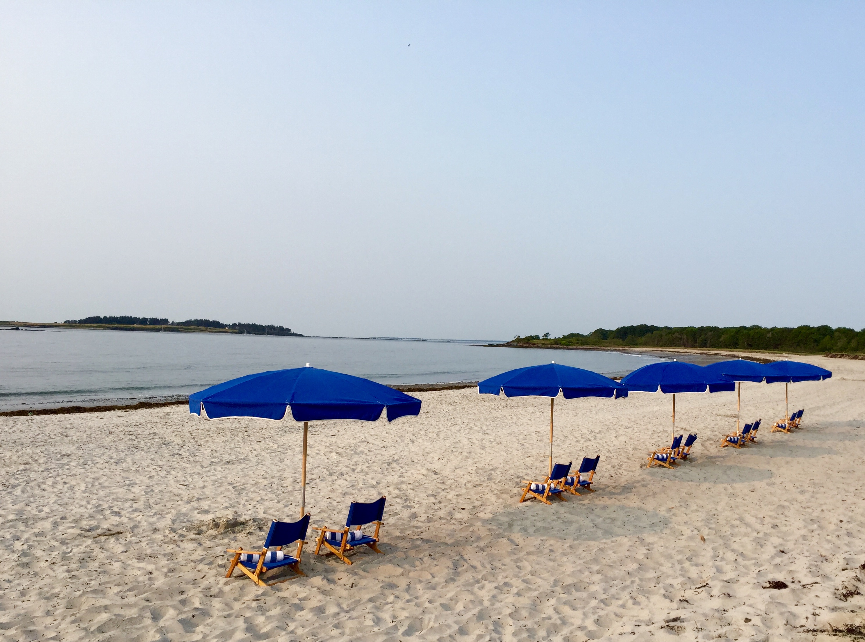 Beach chairs and umbrellas on the beach facing the ocean